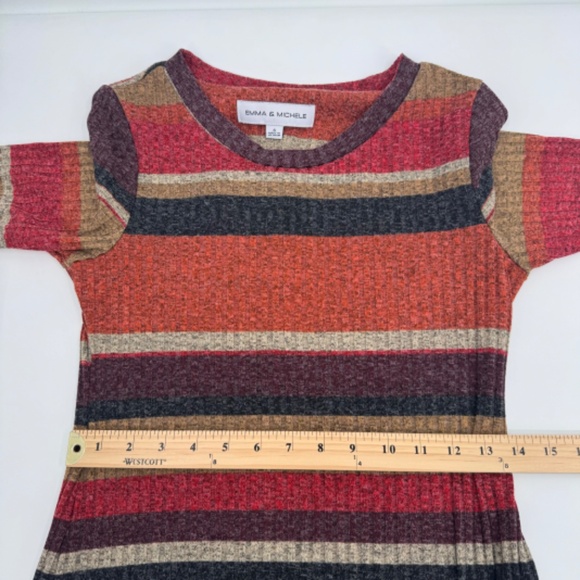 Emma Michele Dress Women 6 Orange Brown Stripes Ribbed Knit Midi 3/4 Sleeves - Picture 9 of 10